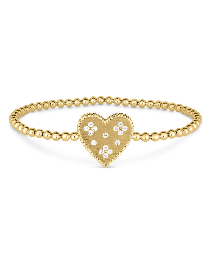 Roberto Coin 18k Yellow Gold Diamond Venetian Princess Heart Beaded Stretch Bracelet In Gold