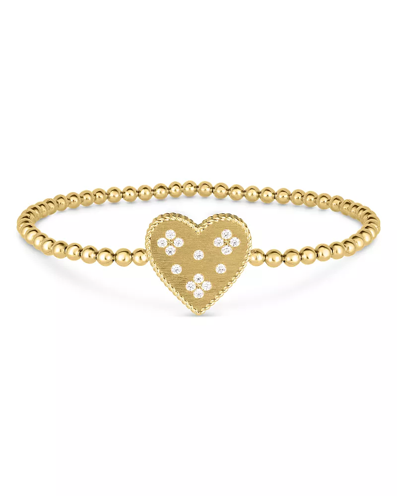 Roberto Coin 18K Yellow Gold Diamond Venetian Princess Heart Beaded Stretch Bracelet