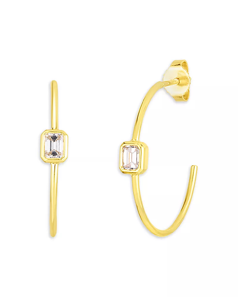 Roberto Coin 18K Yellow Gold Diamond Hoops Diamond Emerald-Cut Hoop Earrings