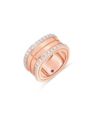 Roberto Coin 18K Rose Gold Portofino Diamond Border Four Row Ring