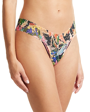 Shop Hanky Panky Low-rise Printed Lace Thong In Unapologetic