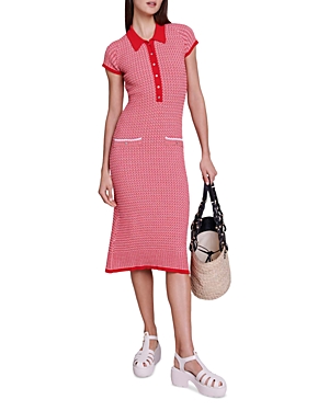 Maje Intarsia-knit Maxi Dress In Red