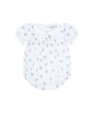 Girls' Blue Heart Print Smocked Bubble - Baby