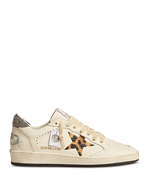 Golden Goose Women's Ball Star Lace Up Low Top Sneakers In White/beige Brown Leo/black
