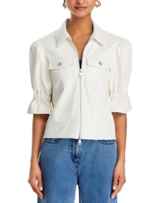 Faux Leather Puff Sleeve Jacket