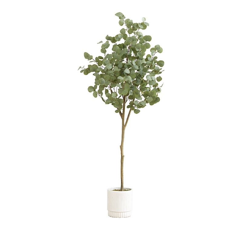Nearly Natural 6ft. Artificial Eucalyptus Tree With White Decorative Planter In Green