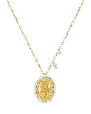 14K Yellow & White Gold Diamond Saint Guadalupe Pendant Necklace, 18