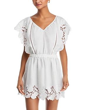 Ramy Brook Ryan Linen Dress In White Embroidered Boho