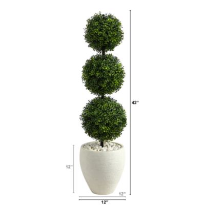 3.5ft. Boxwood Triple Ball Topiary Artificial Tree in White Planter (Indoor/Outdoor)