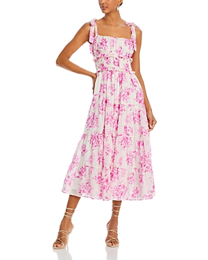 Shop Aqua Floral Tie Strap Midi Dress - 100% Exclusive In Hot Pink
