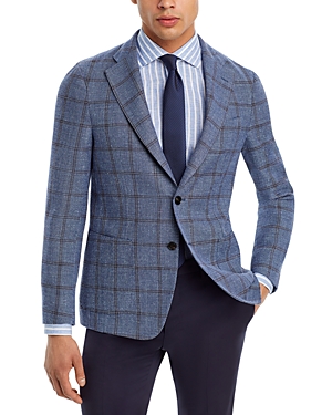 Maurizio Baldassari Wool & Linen Blend Plaid Slim Fit Unstructured Sport Coat In Blue