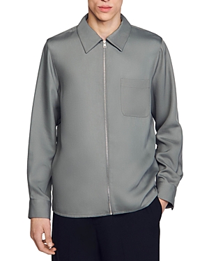 Shop Sandro Zip Shirt Jacket In Grey