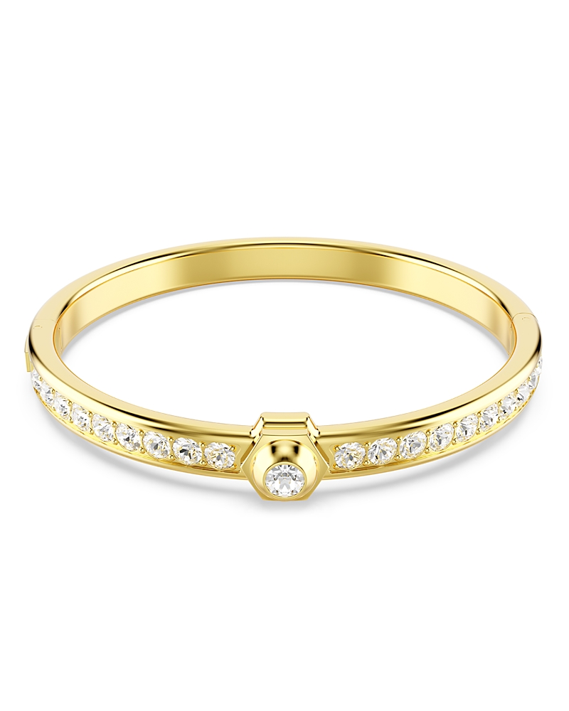 Swarovski Round Cut, White, Gold-tone Numina Bangle Bracelet In Gold/crystal