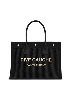 Saint Laurent Rive Gauche Small Tote Bag in Raffia and Leather