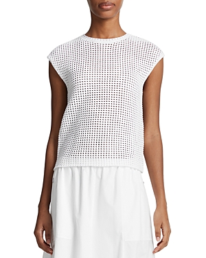Shop Vince Cotton Mesh Stitch Top In Optic White