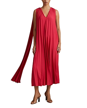 Reiss Coral Pleated Cape Sleeve Midi Dress In Coral