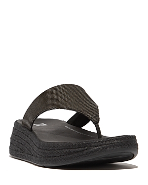 Fitflop Women's F-mode Thong Toe Espadrille Wedge Platform Sandals In Black