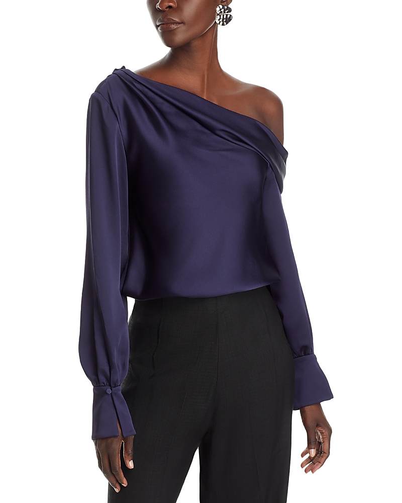 Simkhai Womens Midnight Alice Asymmetric-neck Satin Top In Midnight