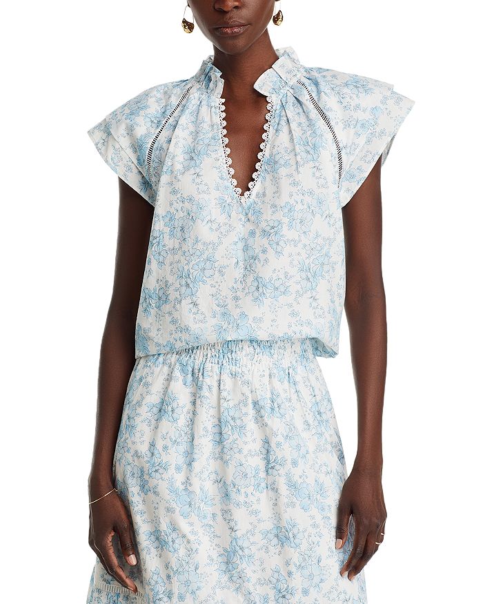 AQUA Cotton Floral Flutter Sleeve Top - 100% Exclusive | Bloomingdale's