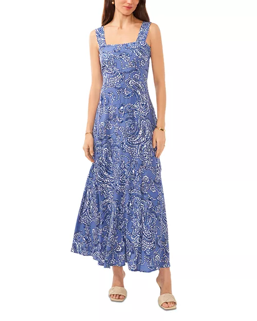 printed square neck maxi dress