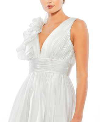  Ruffle V Neck Fit & Flare Mini Dress