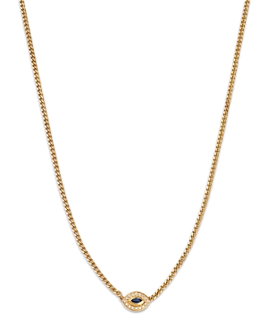 Zoe Chicco 14K Yellow Gold Curb Chain Marquise Blue Sapphire Halo Necklace, 16