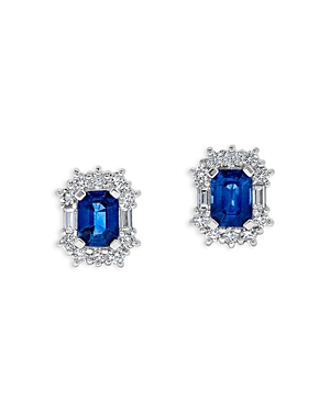 Bloomingdale's Blue Sapphire & Diamond Halo Stud Earrings In 14k White Gold In Blue/white
