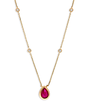 Bloomingdale's Ruby & Diamond Pear Shaped Pendant Necklace in 14K Yellow Gold