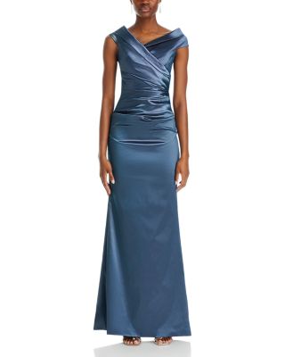 Ruched Cape Neck Gown