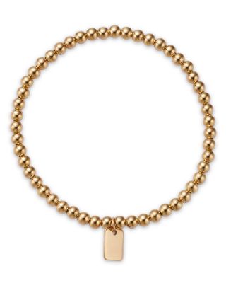Mini Dog Tag Beaded Bracelet in 14K Yellow Gold