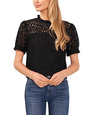 Shop Cece Lace Ruffled Puff Sleeve Top In Rich Black