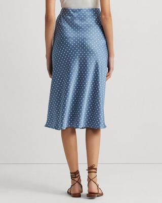 Ralph Lauren Polka Dot Satin Charmeuse Midi Skirt