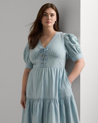 Ralph Lauren Plus Size Cotton Chambray Lace Up Dress | Bloomingdale's Women