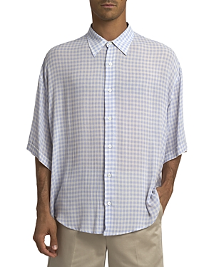 Shop Ami Alexandre Mattiussi Checked Relaxed Short Sleeve Shirt In Chalk Cashmere