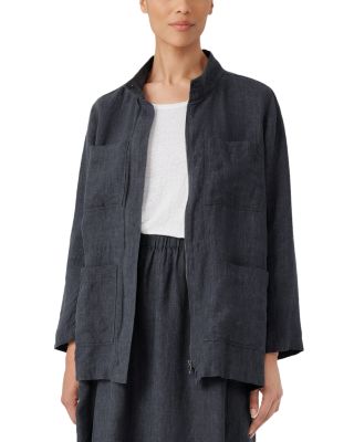 Eileen Fisher - Linen D&eacute;lav&eacute; Stand Collar Jacket
