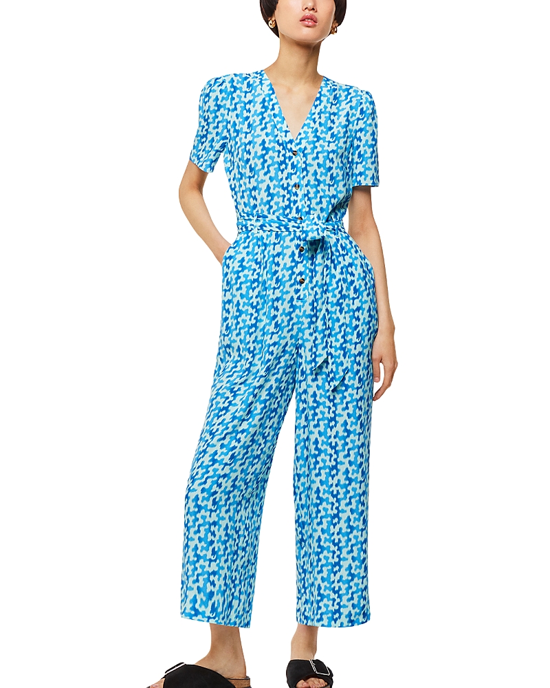 Whistles Hazy Coral Printed Jumpsuit In Blue/multi
