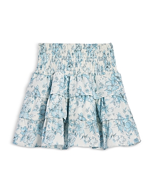 Shop Aqua Girls' Cotton Printed Smocked Tiered Skirt, Little Kid, Big Kid - 100% Exclusive In Blue