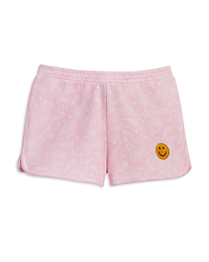 Aqua Girls' Cotton Blend Bandana Print Smiley Patch Regular Fit Shorts, Little Kid, Big Kid - 100% E