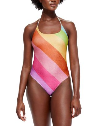 KURT GEIGER LONDON Rainbow Stripe Halter Neck One Piece KURT GEIGER LONDON Rainbow Stripe Halter Neck One Piece