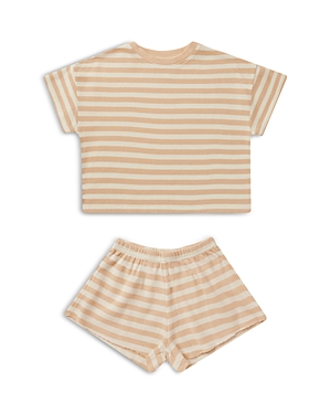 Shop Rylee + Cru Girls' Striped Waffled Tee & Shorts Set - Little Kid In Apricot Stripe