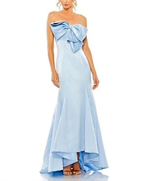 Shop Mac Duggal Statement Bow Strapless Mermaid Gown In Powder Blue