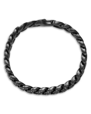 Men's Curb Chain Bracelet in Black Titanium with Black Diamonds, 11.5mm