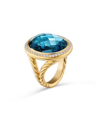Albion&reg; Oval Ring in 18K Yellow Gold with Hampton Blue Topaz and Diamonds, 21mm