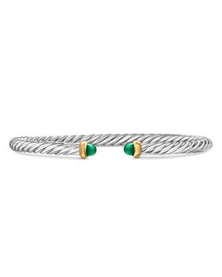 David Yurman Sterling Silver & 14K Yellow Gold Cable Flex Green Onyx Bracelet, 4mm