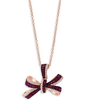 Bloomingdale's Ruby & Diamond Bow Pendant Necklace In 14k Rose Gold - 100% Exclusive In Pink