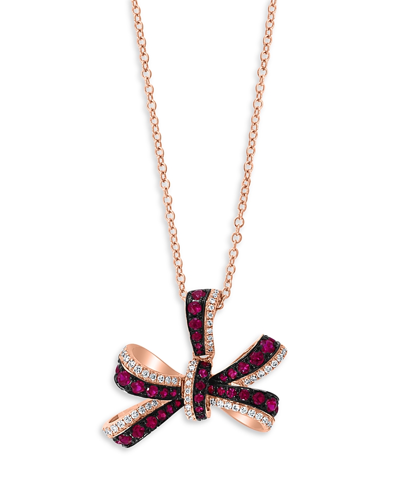 Bloomingdale's Ruby & Diamond Bow Pendant Necklace In 14k Rose Gold In Pink