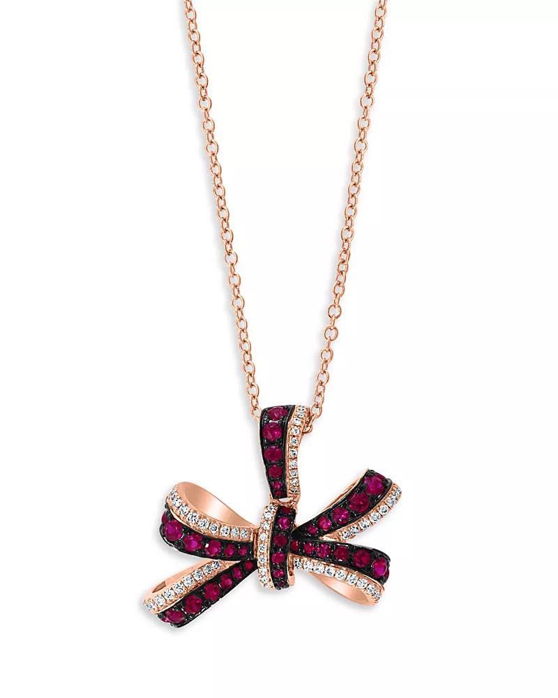 Bloomingdale's Fine Collection Ruby & Diamond Bow Pendant Necklace in 14K Rose Gold