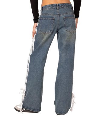 Washed Low Rise Ribbon Jeans