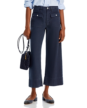 Shop Frame The 70s Patch Pocket Crop Pants In Washed Navy