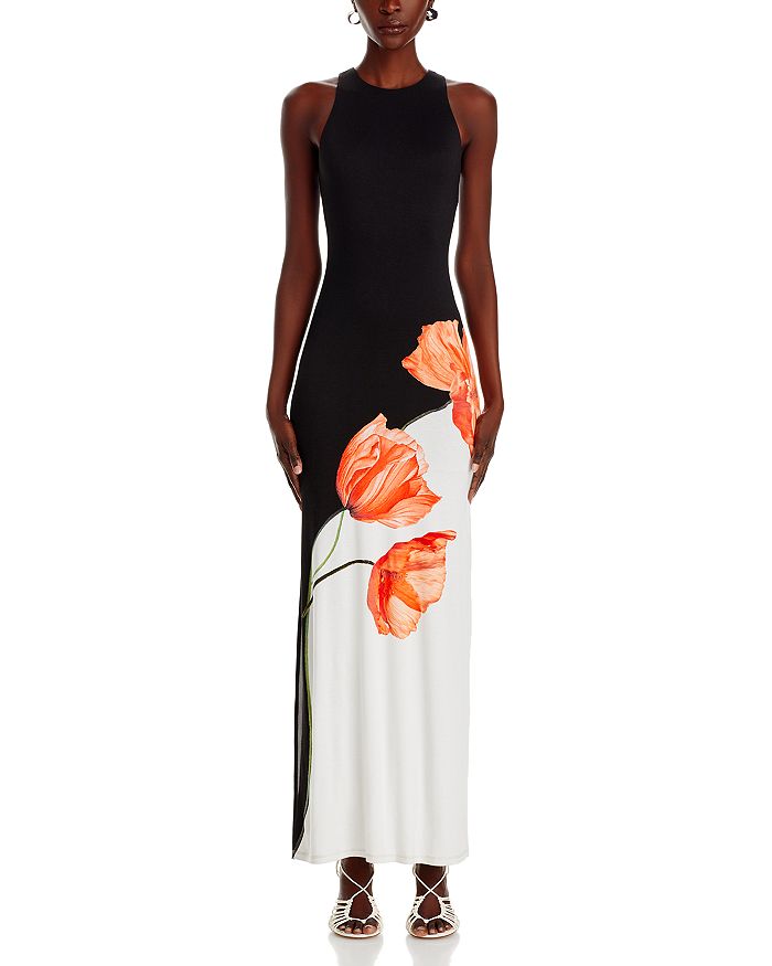 Shop Alice And Olivia Pania Racerback Floral Maxi Dress In Black Floral